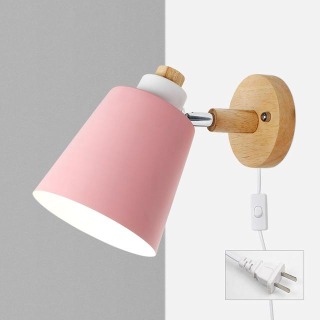 Wood & pink Metal Reading Lamp with Plug Cord Installation pink