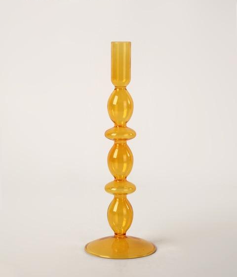 abstract blown glass orange candle holders