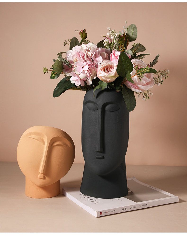 face handpainted porcelain and ceramic orange black vase