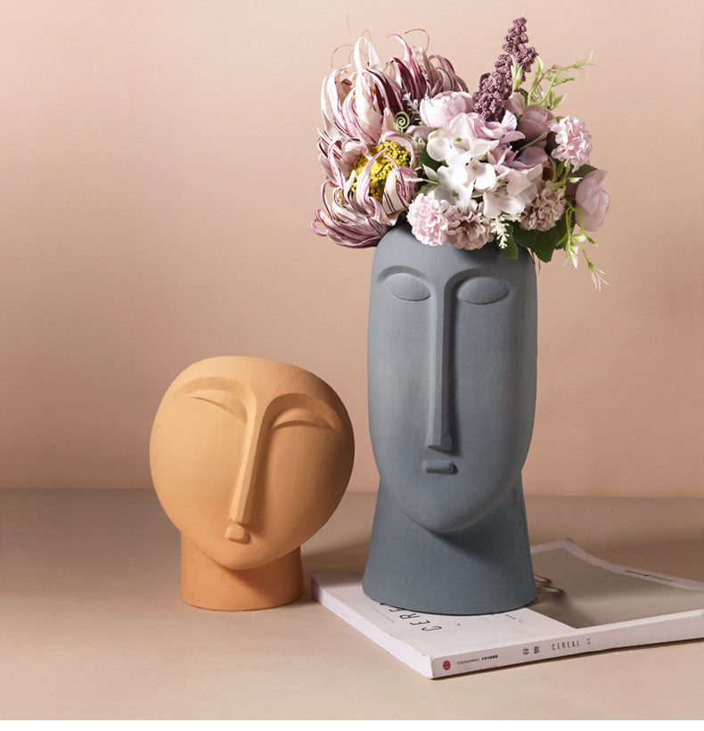 face handpainted porcelain and ceramic grey black vase