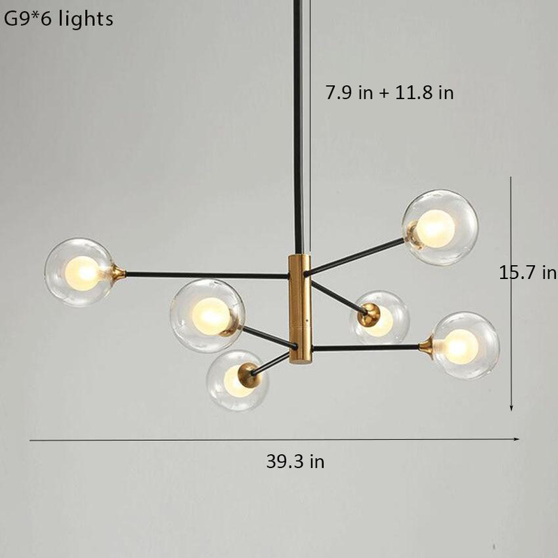 Round Black Gold Chandelier light Measurements