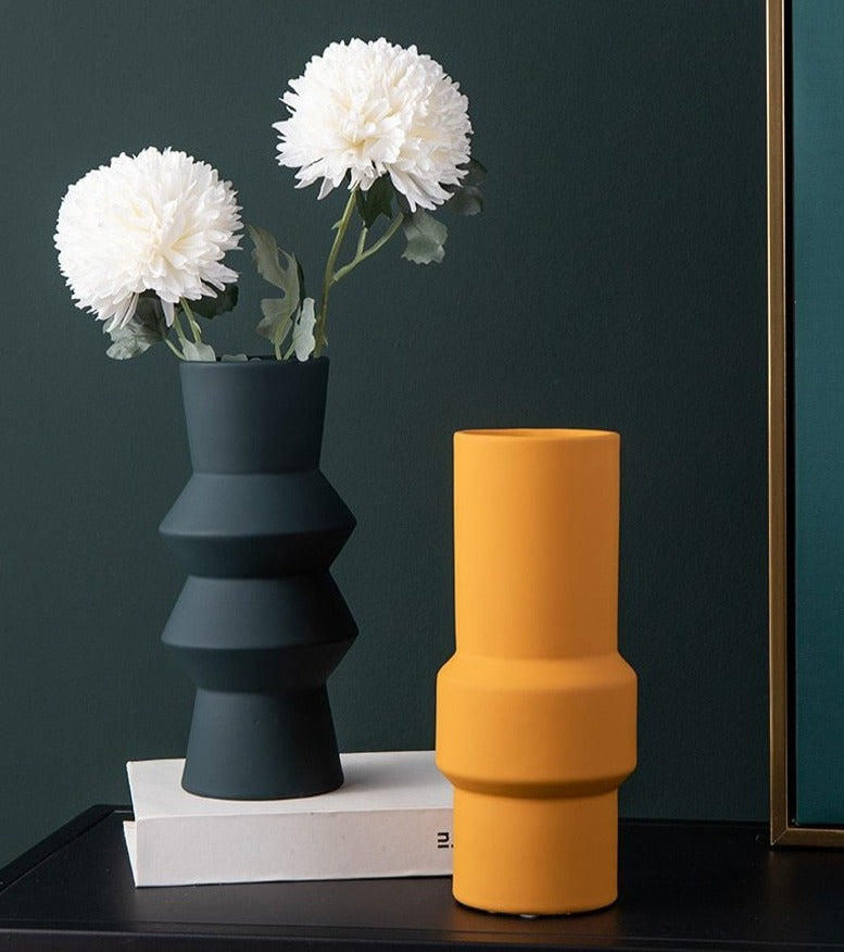 sculptured cylinder gray orange ivory ceramic vase