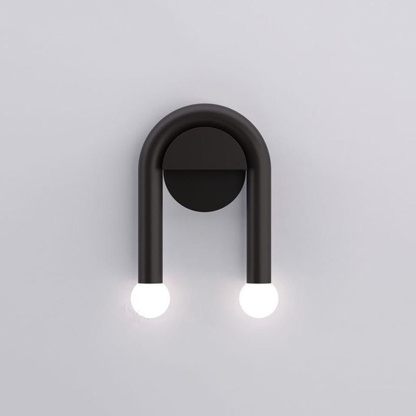 arched round metal double light black wall sconce