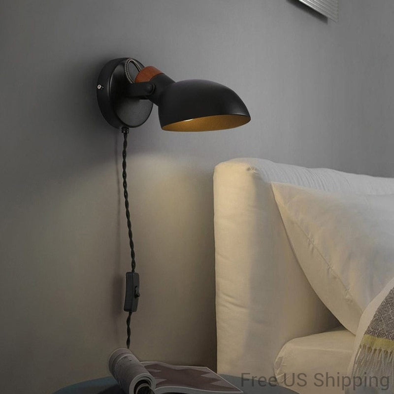 half sphere metal wood black matte wall lamp with plug