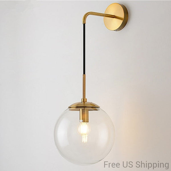 globe clear glass Antique Gold-tone Black metal hanging wall sconce