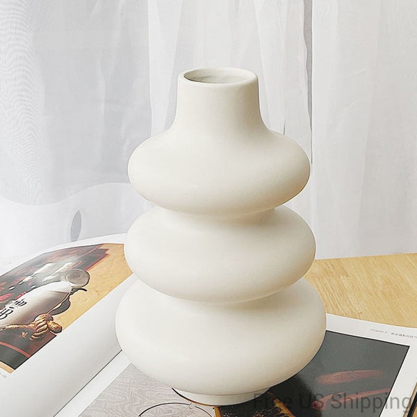 Layered bubble round ceramic white desktop tabletop vase