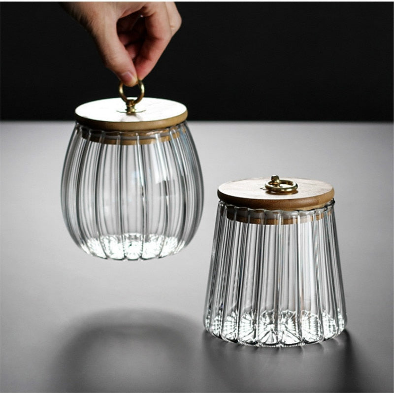 Round Cone Transparent Glass Bamboo Container