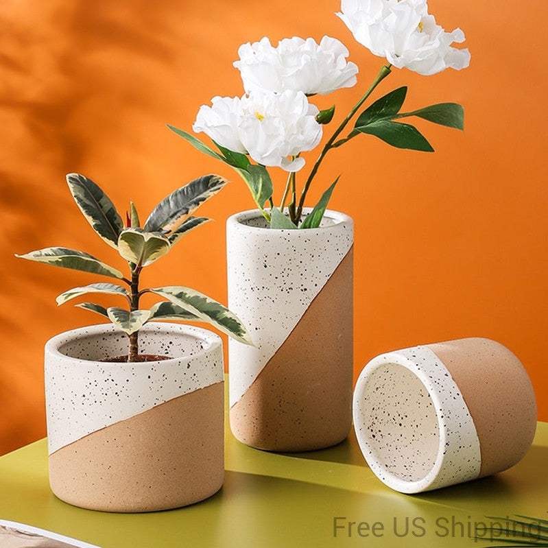 Home Decoration Creative Linen Glaze Ceramic Flowerpot 