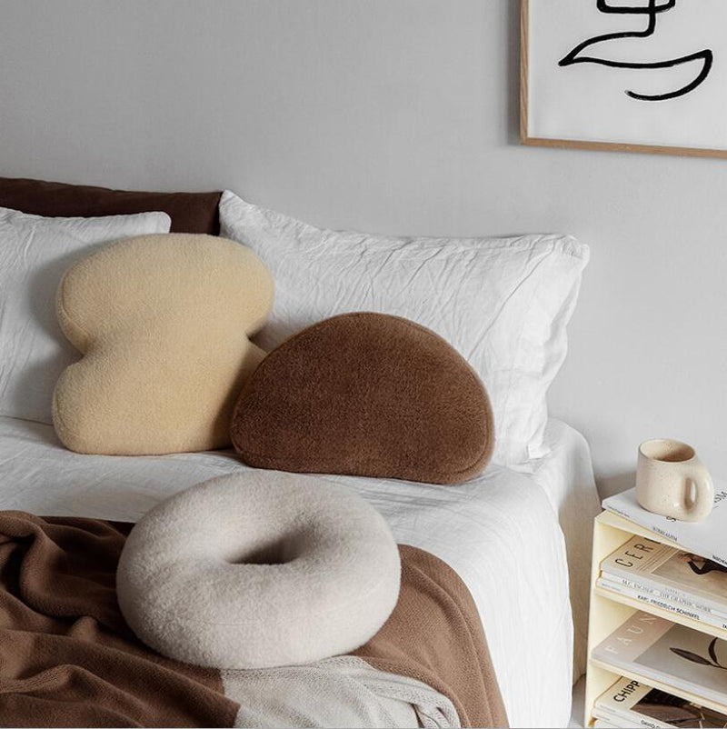 Fleece Stuffed Pillows Ivory Yellow coffee