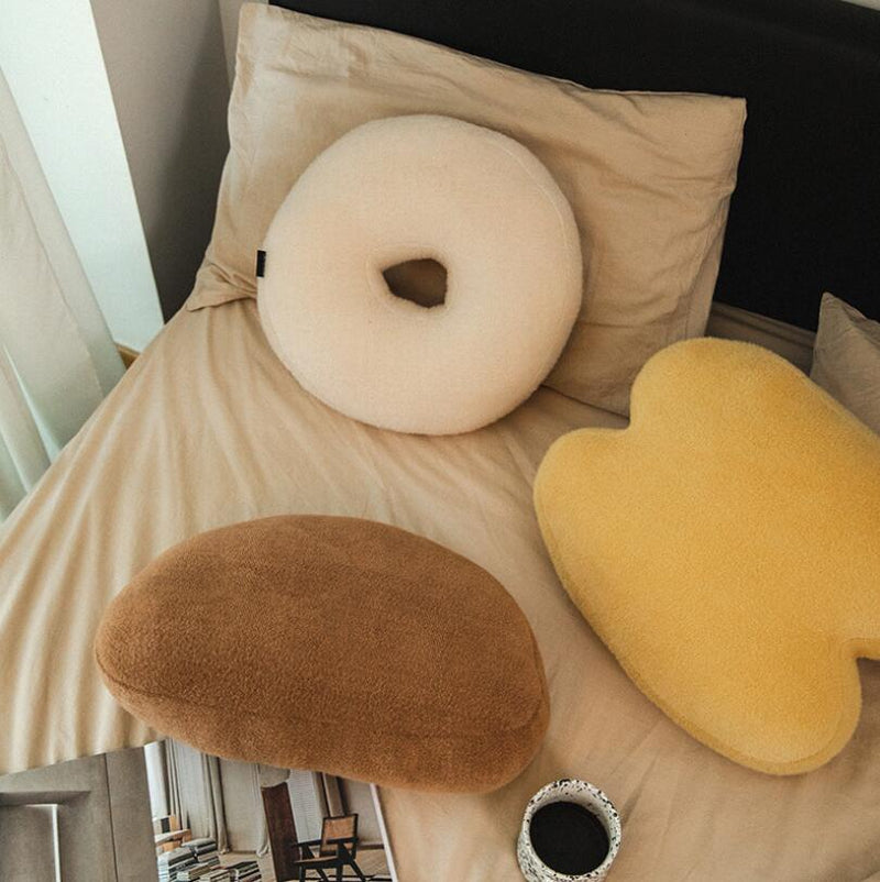 Fleece Stuffed Pillows Ivory Yellow coffee
