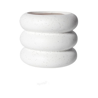 White Round Rolls Ceramic Plant Pot