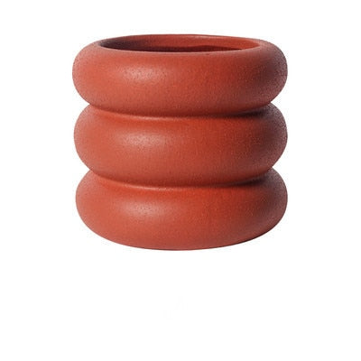 Red Round Rolls Ceramic Plant Pot