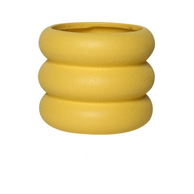 Yellow Round Rolls Ceramic Plant Pot