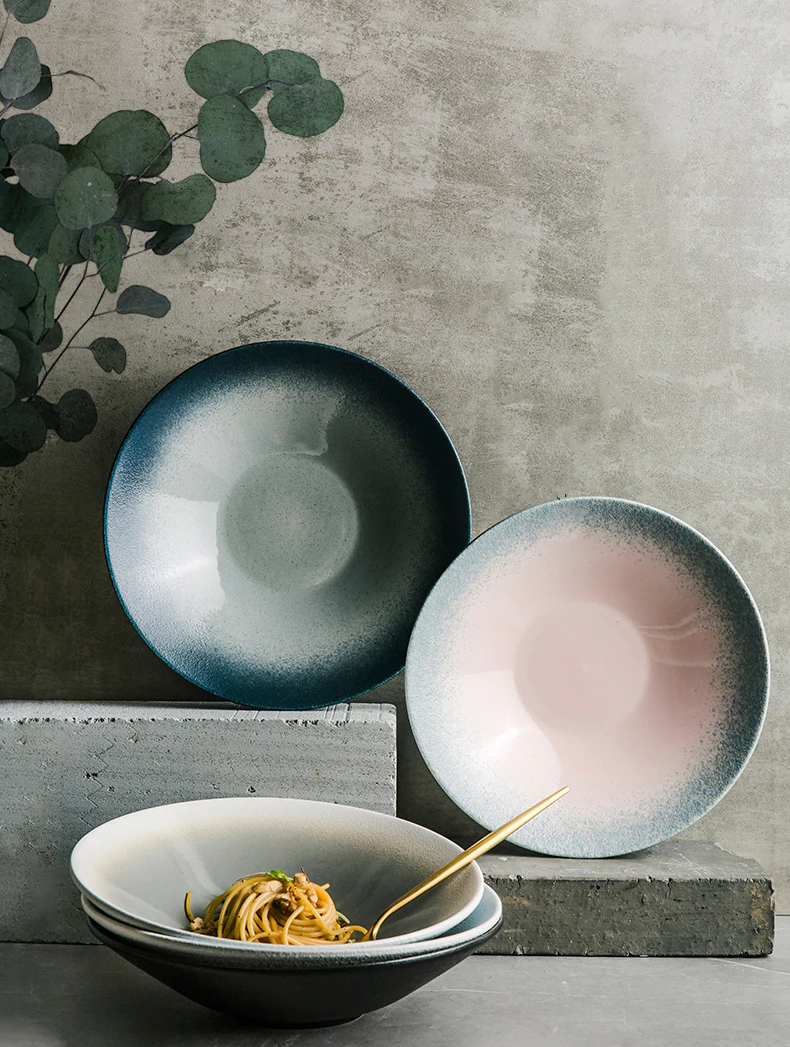 Gradient Stoneware Porcelain Organic Japanese Ceramic Dinnerware for Salad and Soup Bowl