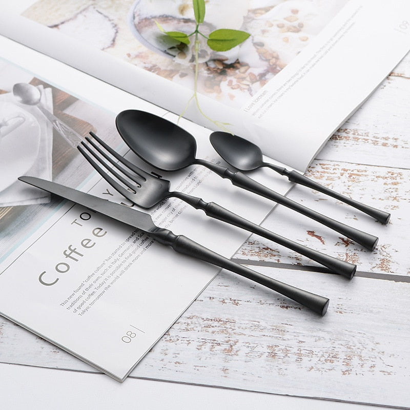 stainless steel matte finish black cutlery set