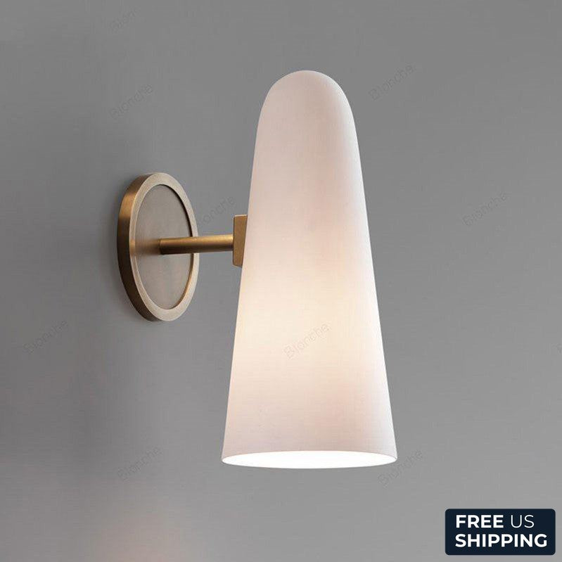 Milk Glass & Antique Brass LED Wall Lamp