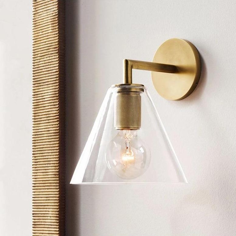 Armed Retro Brass Wall Sconce with Glass Shade