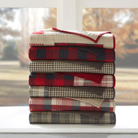 Oversized Cotton Quilted Throw Blanket Rustic Plaid Patchwork Design
