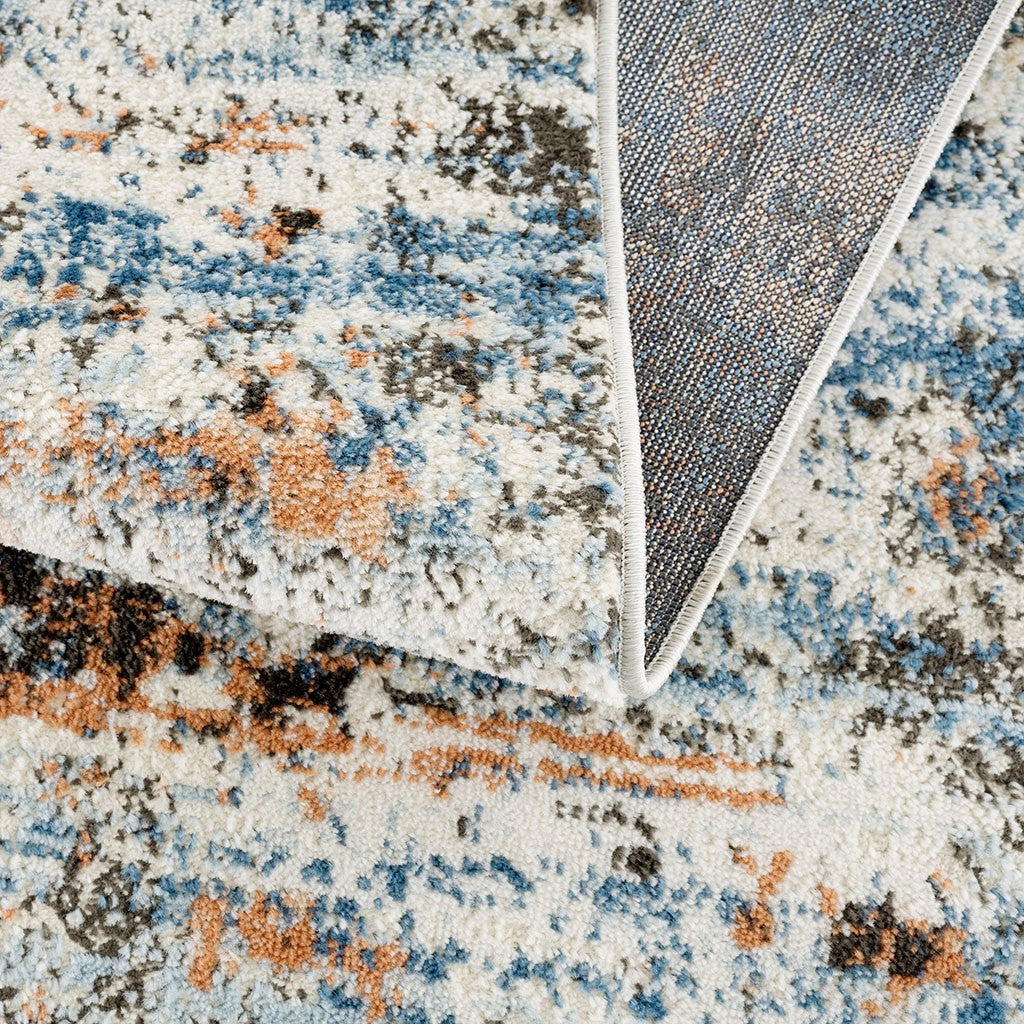 Abstract Blue and Rust Area Rug Distressed Modern Pattern Contemporary Living Room Accent Carpet