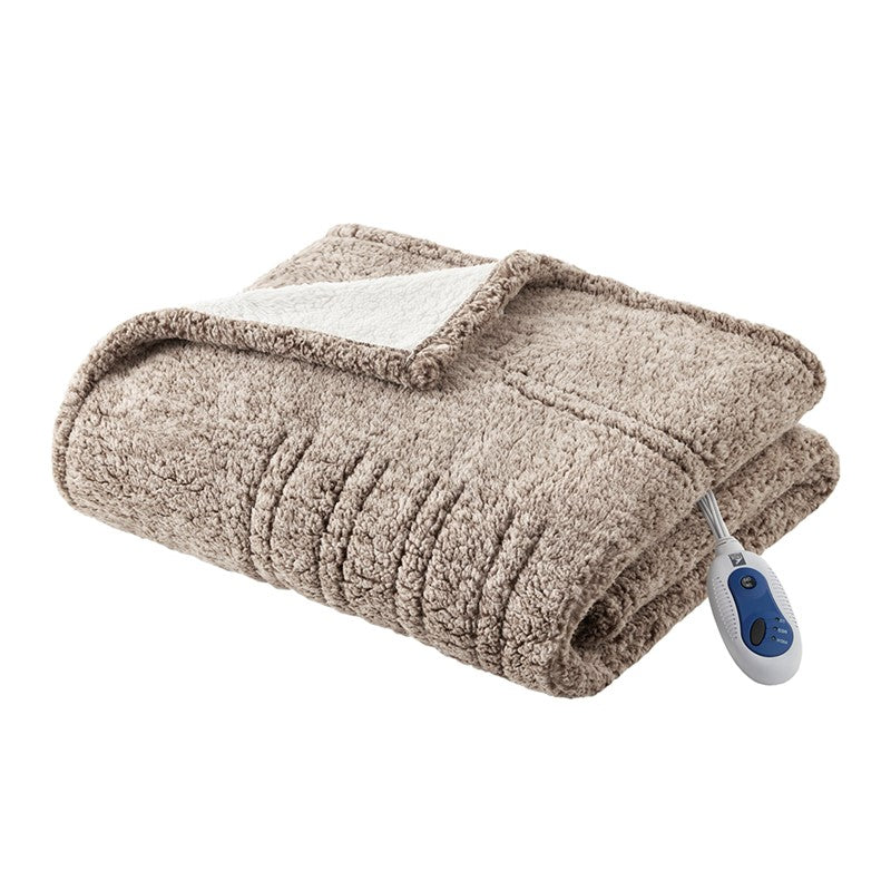 Marbled Sherpa Heated Throw Blanket Plush Reversible Cozy Electric Warming Cover