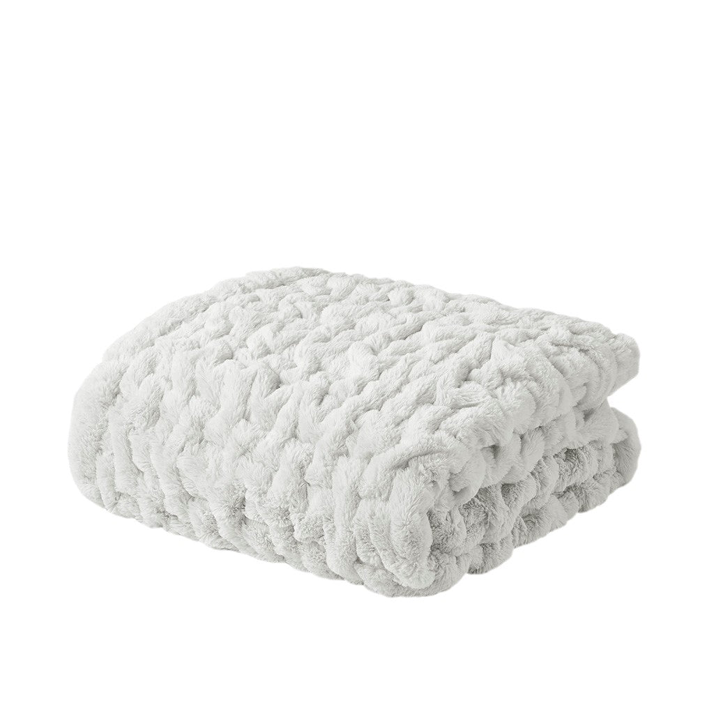 Ruched Faux Fur Throw Blanket Plush Textured Soft Cozy Sofa or Bed Accent