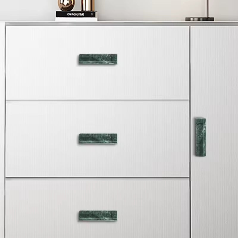 Brass Marble Crystal Stone Furniture Handles White Green Long Round Pulls Cupboard Dresser Drawer Cabinet Knobs-Letifly Lights and Decor