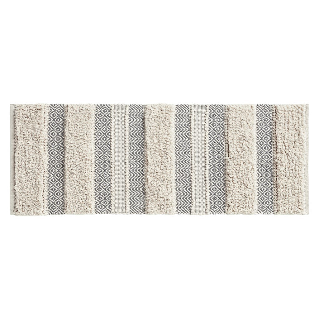 Woven textured bath rug stripe non skid shaggy bathroom mat boho inspired handwoven rug