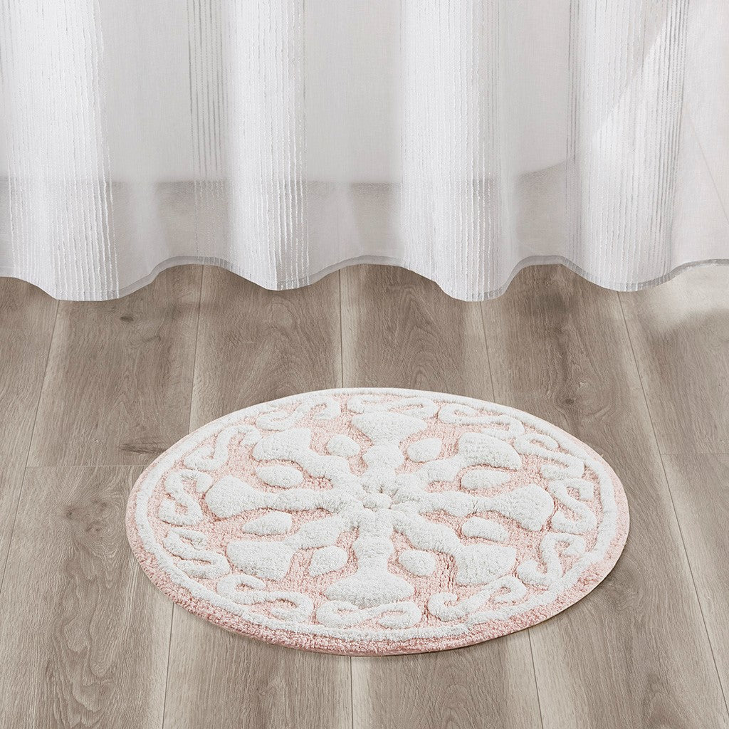 Floral medallion round rectangle bath mat tufted plush rug absorbent soft pile rug