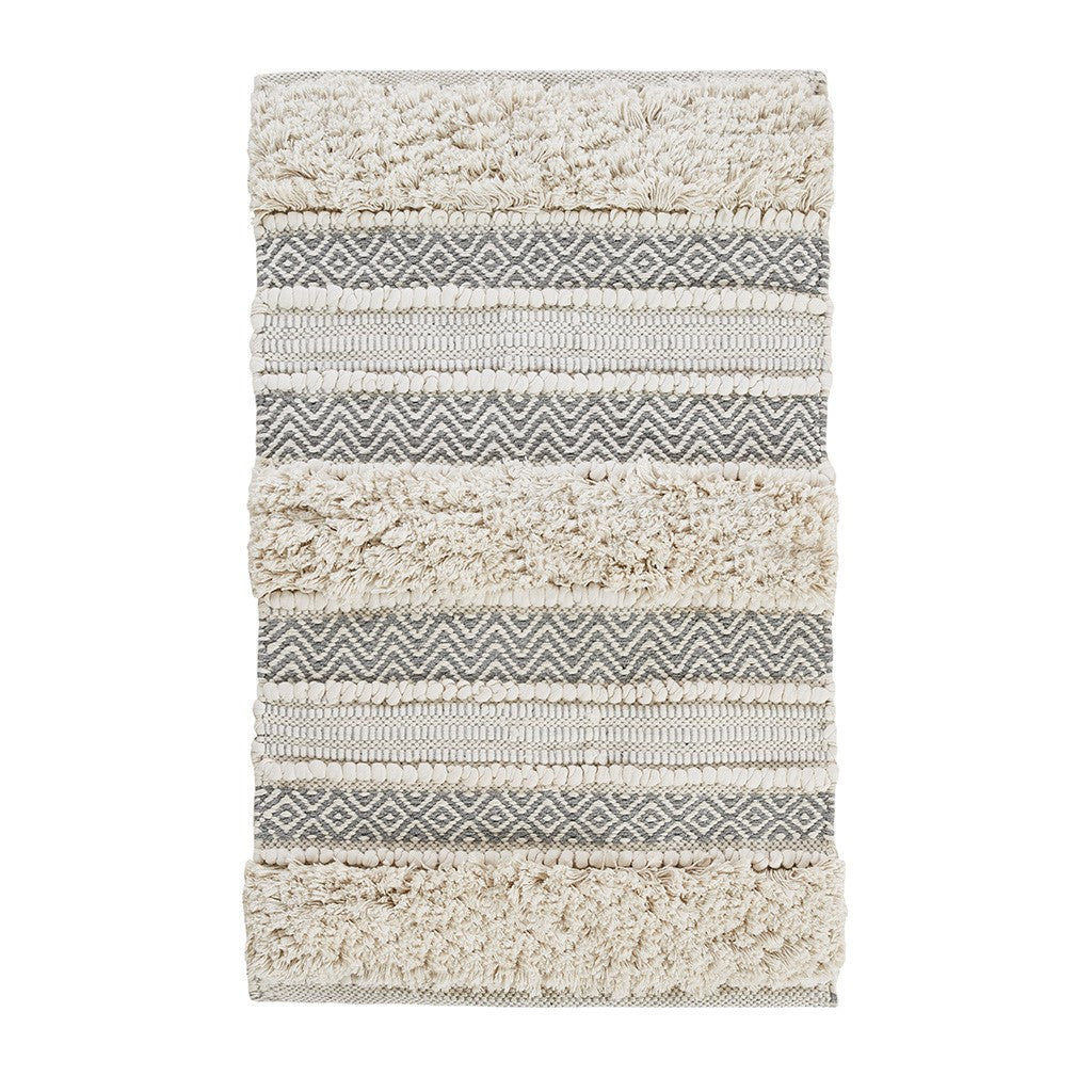 Woven textured bath rug stripe non skid shaggy bathroom mat boho inspired handwoven rug