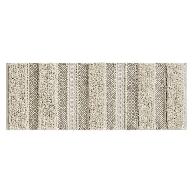 Woven textured bath rug stripe non skid shaggy bathroom mat boho inspired handwoven rug