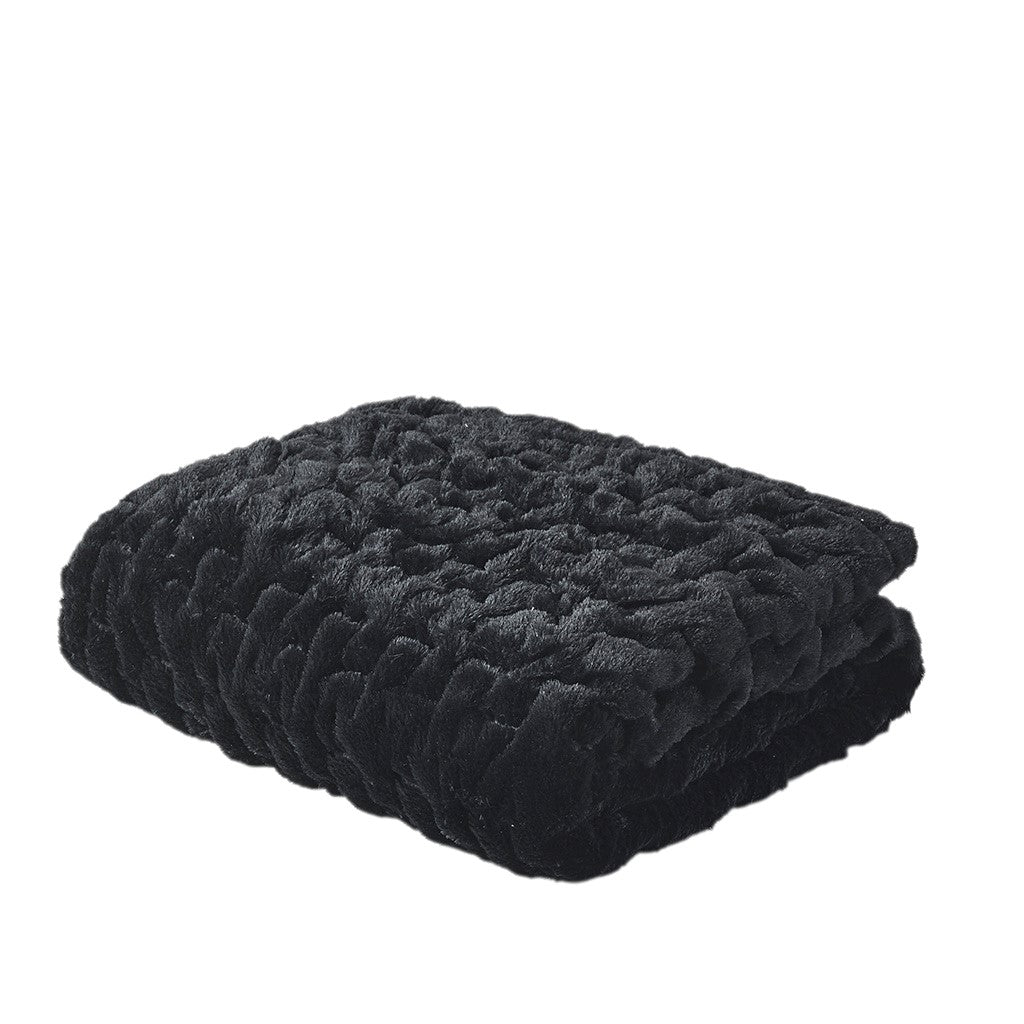 Ruched Faux Fur Throw Blanket Plush Textured Soft Cozy Sofa or Bed Accent