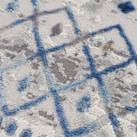 Blue Ivory Distressed Geometric Area Rug Diamond Pattern Modern Woven Living Room Floor Carpet