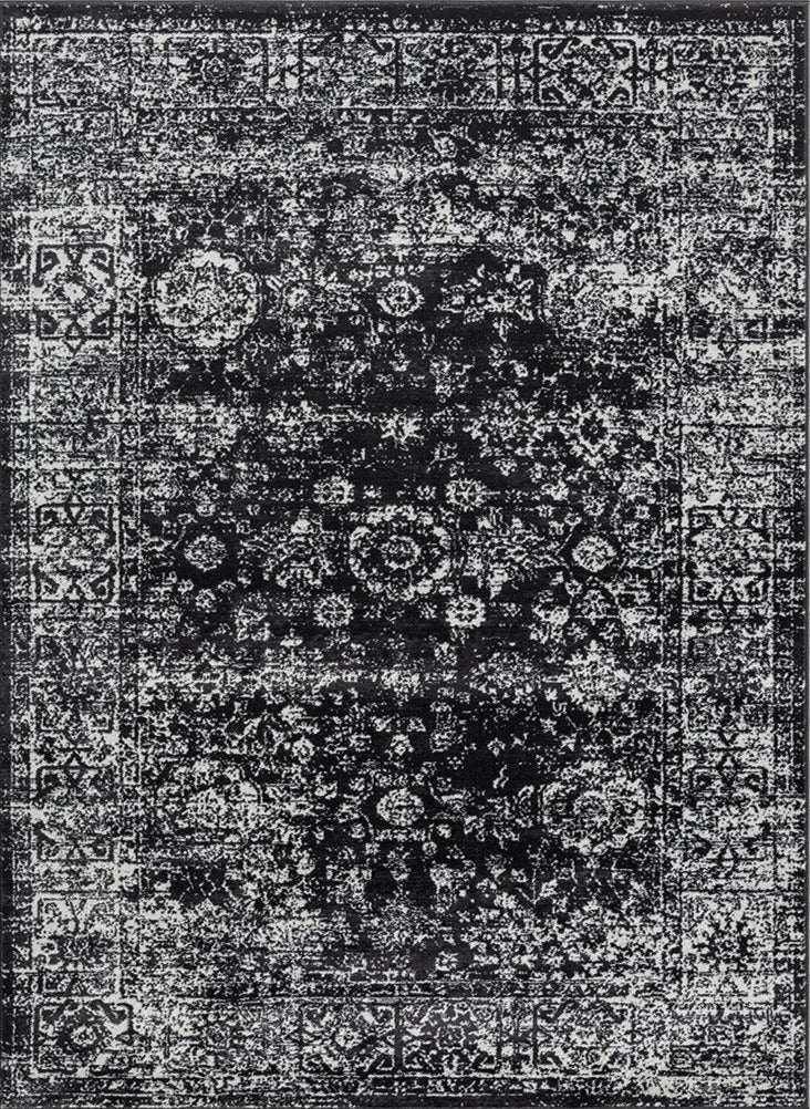 Black and White Distressed Vintage Area Rug Floral Pattern Modern Living Room Soft Floor Carpet