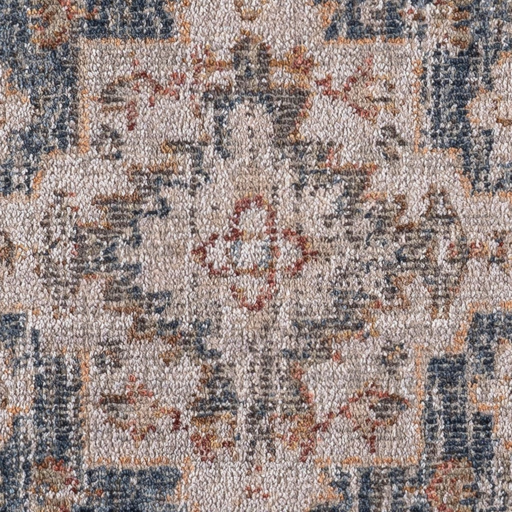 Vintage Medallion Area Rug Faded Blue Rust Ivory Traditional Persian Style Woven Living Room Carpet