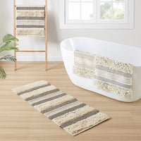 Woven textured bath rug stripe non skid shaggy bathroom mat boho inspired handwoven rug