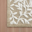 Floral Bathroom Rug Beige White Leaf Tufted Bath Mat Pattern Soft Absorbent Non-Slip Mats