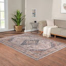 Vintage Medallion Area Rug Faded Blue Rust Ivory Traditional Persian Style Woven Living Room Carpet