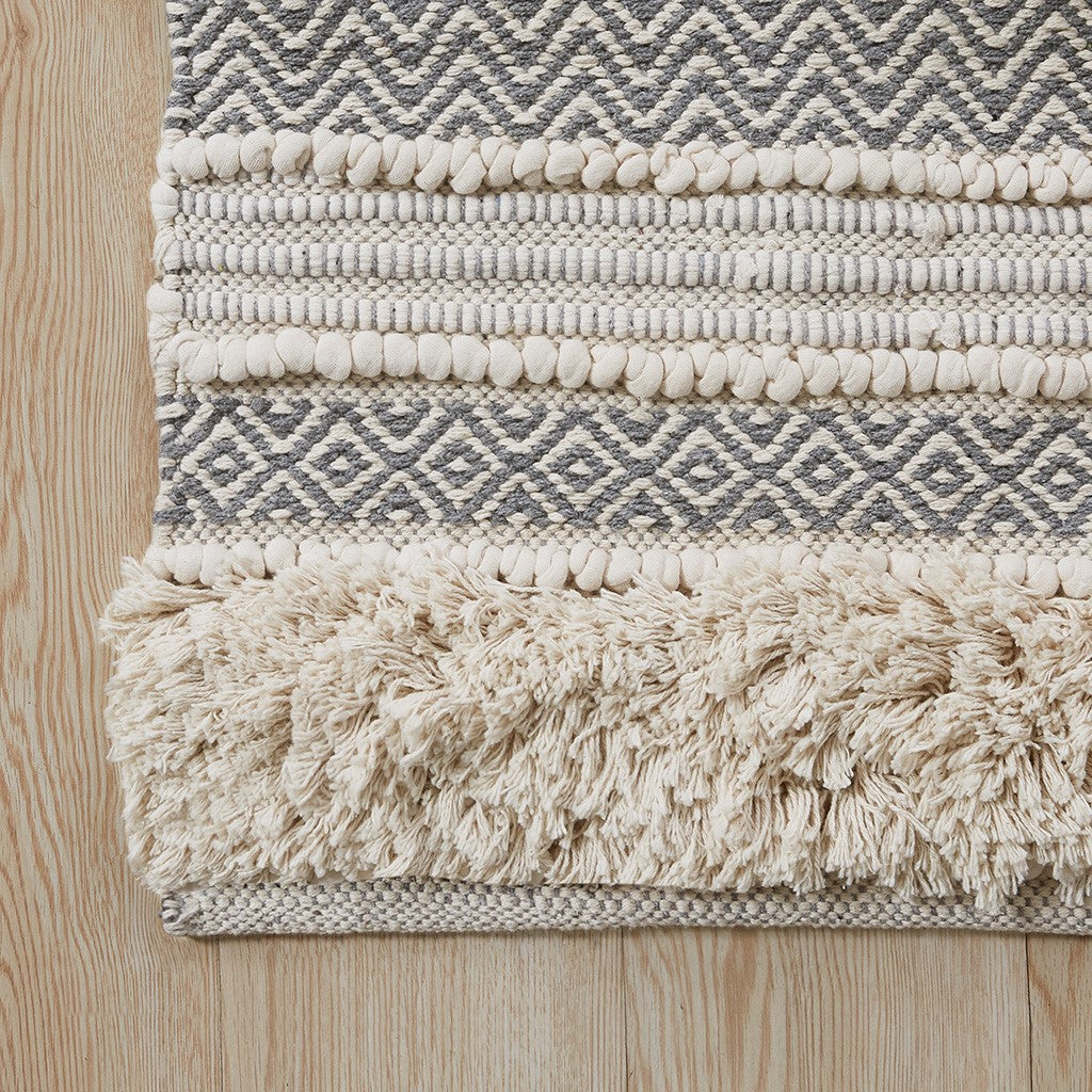 Woven textured bath rug stripe non skid shaggy bathroom mat boho inspired handwoven rug
