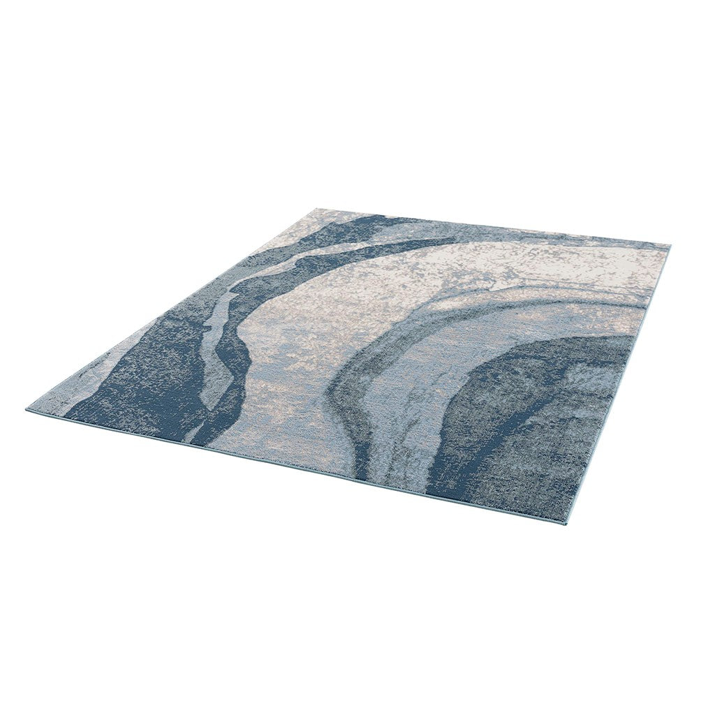 Modern Area Rug Blue Abstract Pattern Soft Textured Living Room Decor