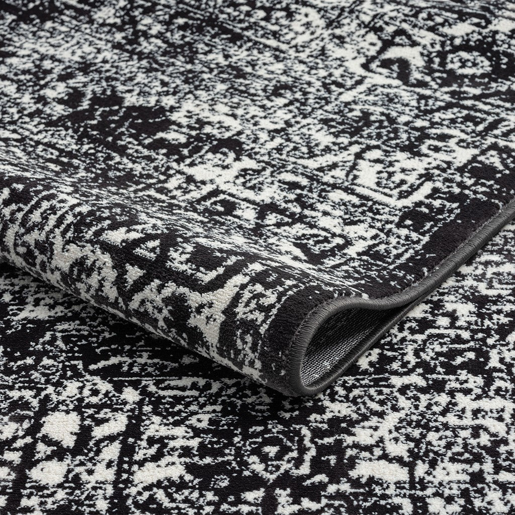 Black and White Distressed Vintage Area Rug Floral Pattern Modern Living Room Soft Floor Carpet