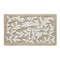 Floral Bathroom Rug Beige White Leaf Tufted Bath Mat Pattern Soft Absorbent Non-Slip Mats