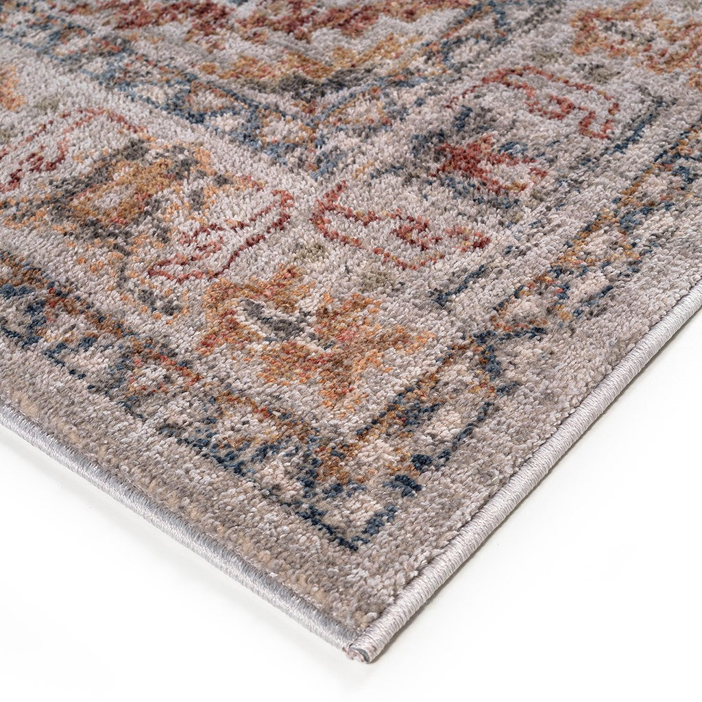 Vintage Medallion Area Rug Faded Blue Rust Ivory Traditional Persian Style Woven Living Room Carpet