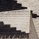 Modern Black and Beige Area Rug Geometric Zigzag Pattern Textured Living Room Carpet with Fringe