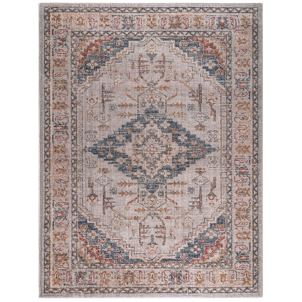 Vintage Medallion Area Rug Faded Blue Rust Ivory Traditional Persian Style Woven Living Room Carpet