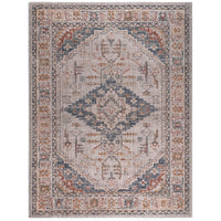 Vintage Medallion Area Rug Faded Blue Rust Ivory Traditional Persian Style Woven Living Room Carpet