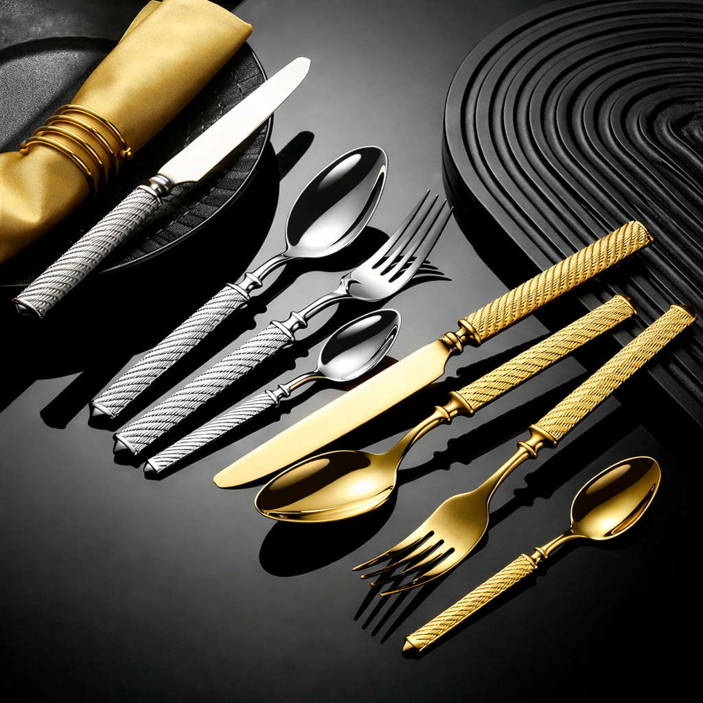 Roman Rope 304 Stainless Steel Cutlery Set Hotel Western-Style Cutlery High-End Heavy Feel Steak Knife-Letifly Lights and Decor