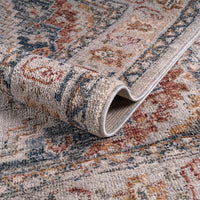 Vintage Medallion Area Rug Faded Blue Rust Ivory Traditional Persian Style Woven Living Room Carpet