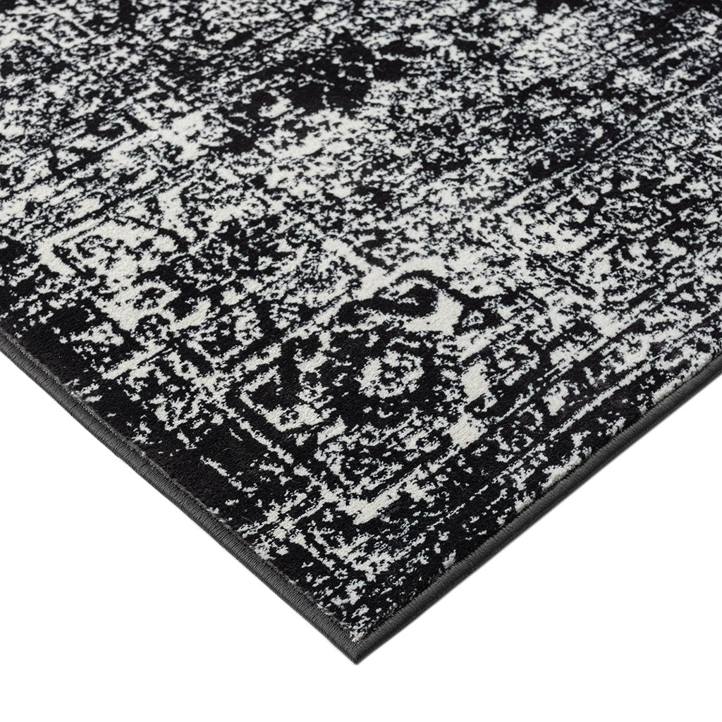 Black and White Distressed Vintage Area Rug Floral Pattern Modern Living Room Soft Floor Carpet