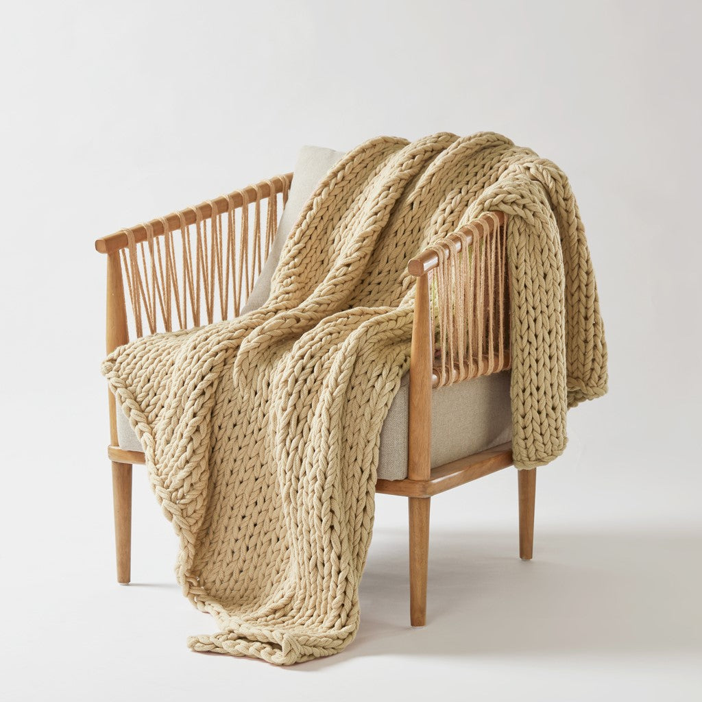 Chunky Double Knit Handmade Throw Blanket Cozy Soft Textured Couch and Bed Accent Decor