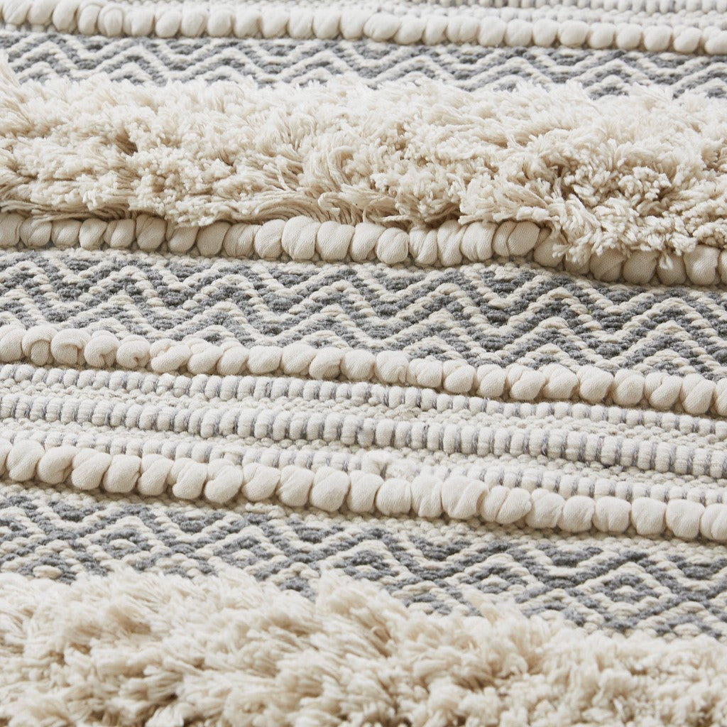 Woven textured bath rug stripe non skid shaggy bathroom mat boho inspired handwoven rug